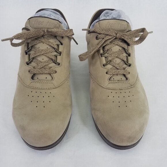 SAS Free Time Walking Shoes Womens 8.5M Oxford Beige Taupe Suede Lace Up Comfort - Picture 3 of 16